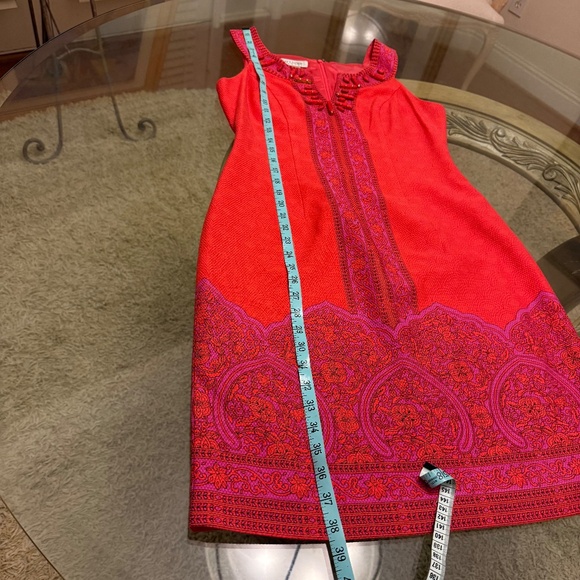 Kay Unger Dress Womens 8 Orange Sleeveless Sheath Embellished Textured Party - Picture 7 of 12